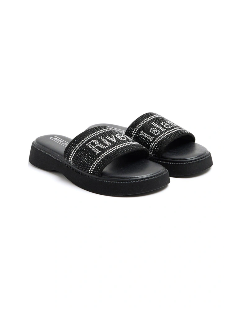 Girls Diamante Flatform Sandals - Black