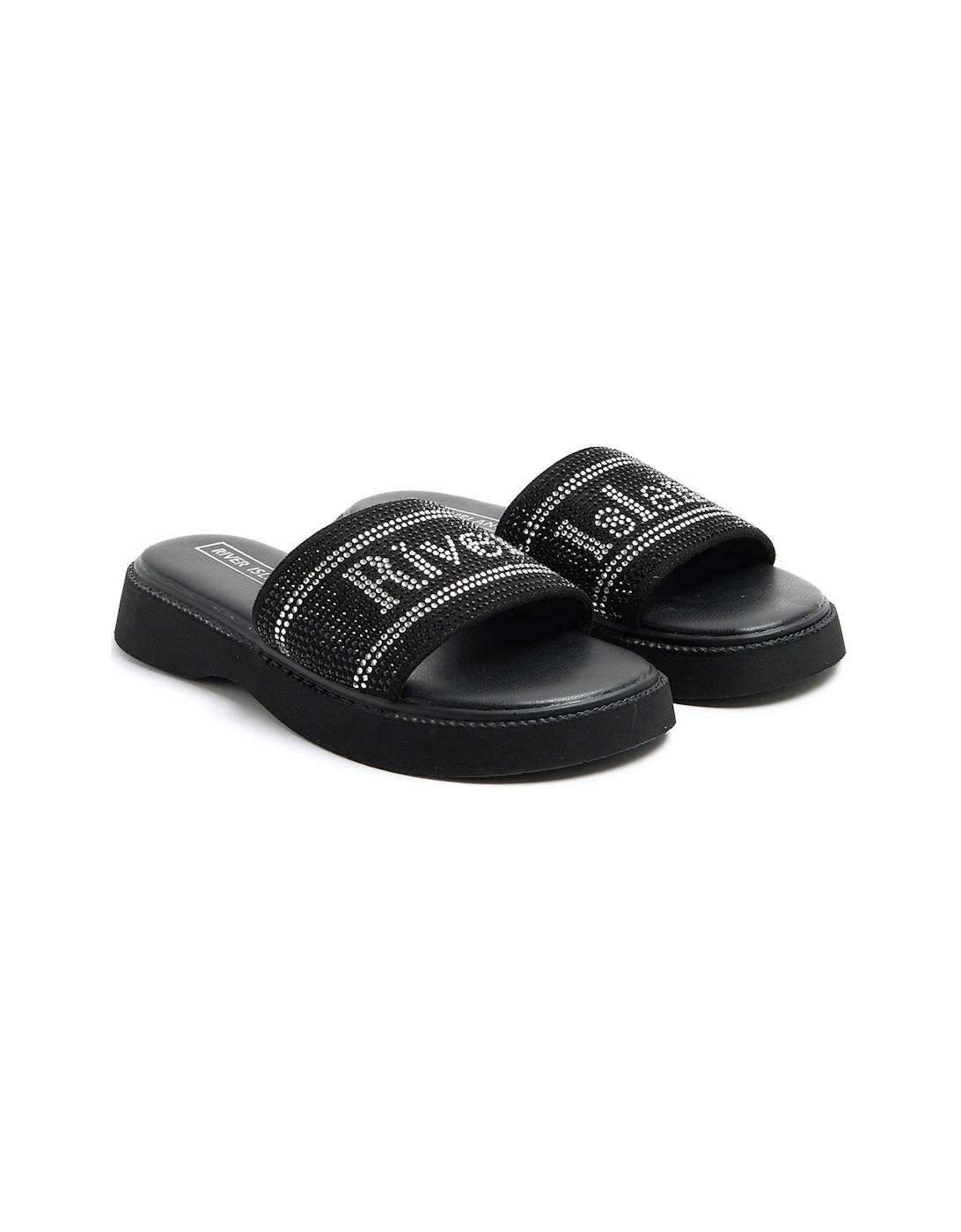 Girls Diamante Flatform Sandals - Black