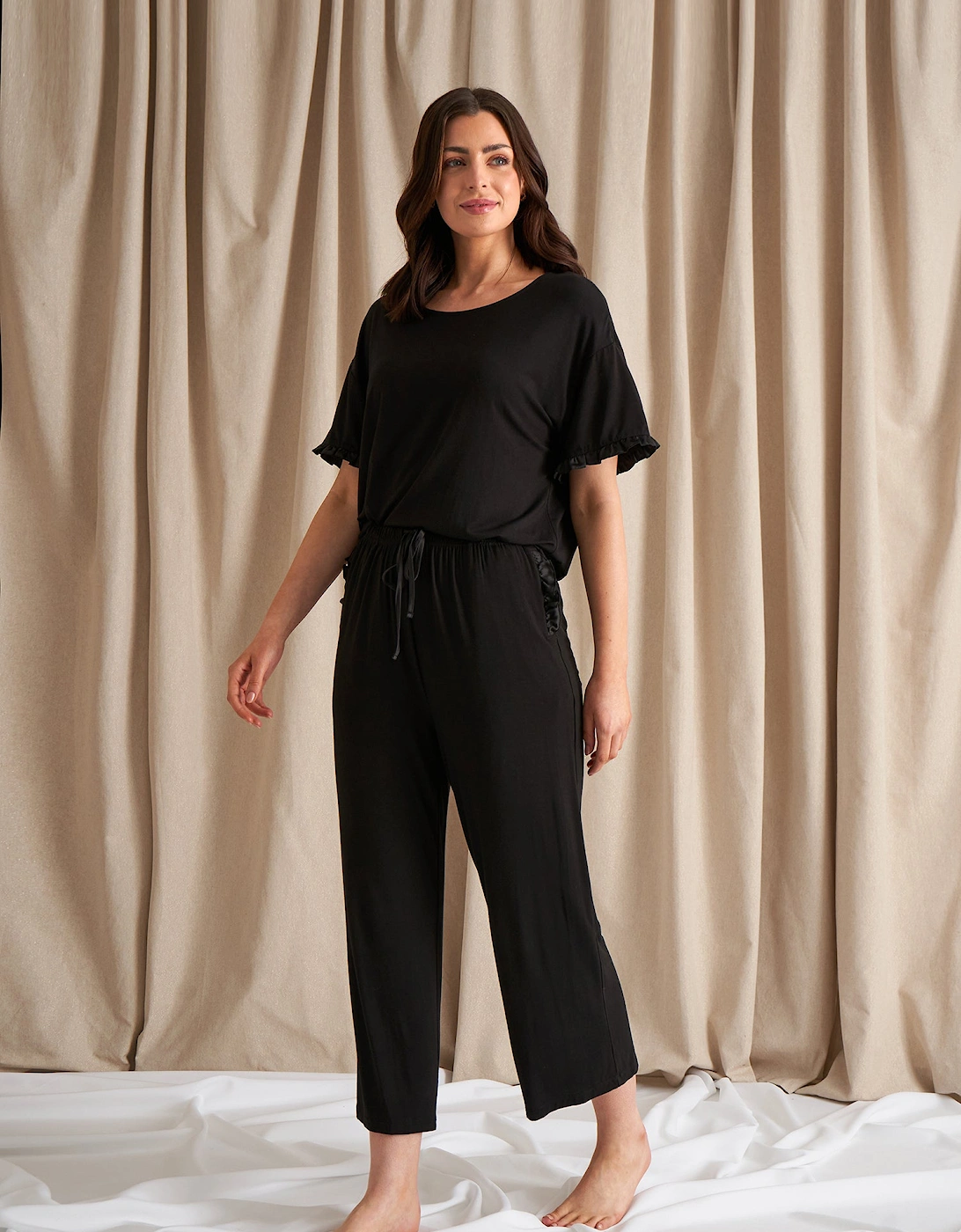 Bamboo Frill Tee Trouser Set in Black, 6 of 5