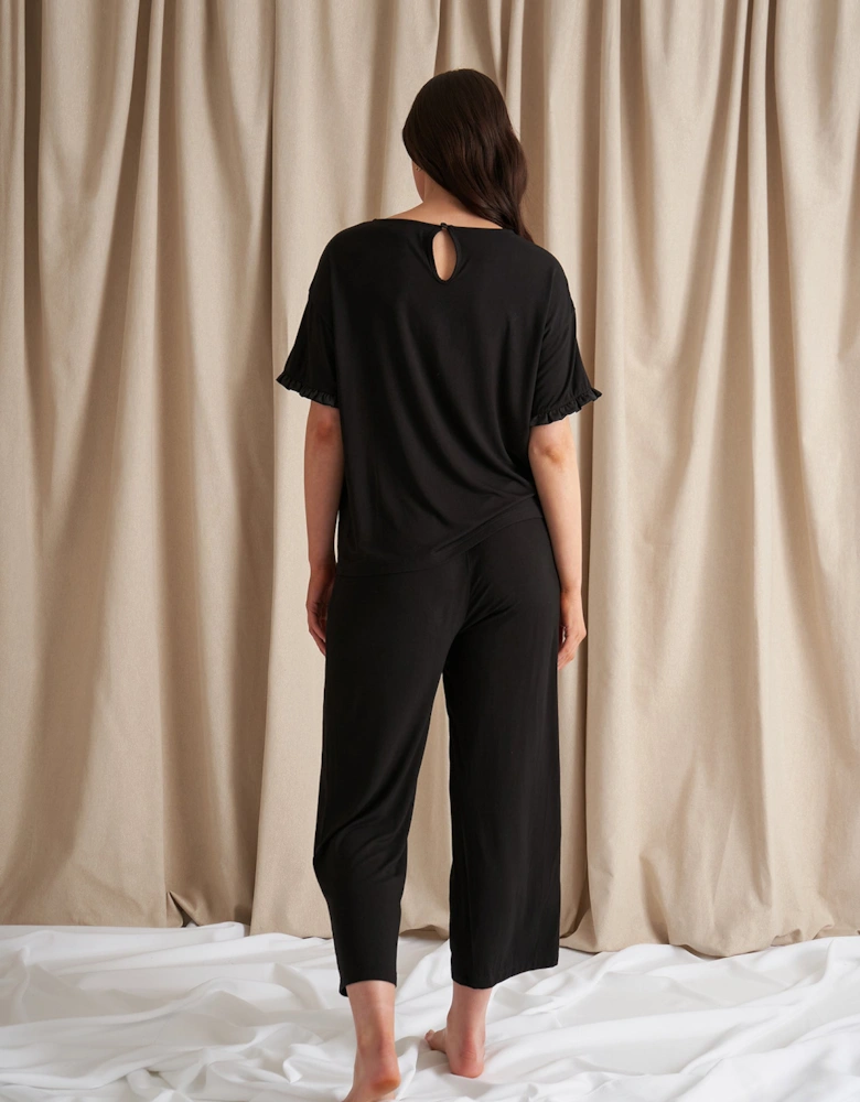 Bamboo Frill Tee Trouser Set in Black