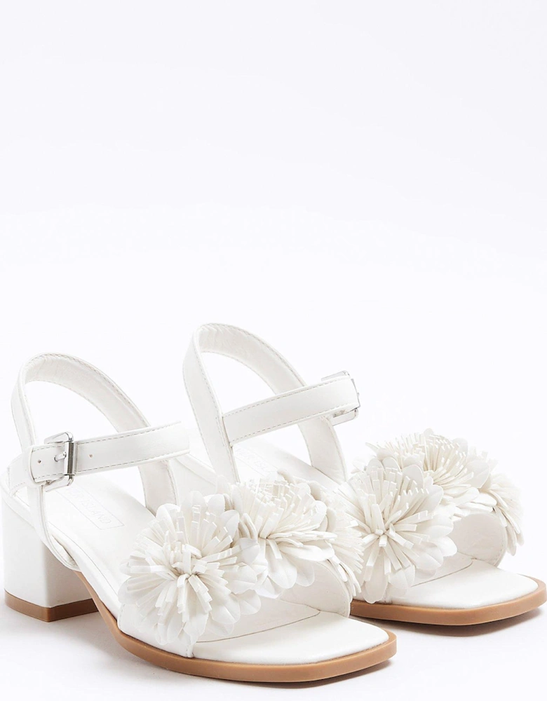 Girls Flower Heel Sandal - White