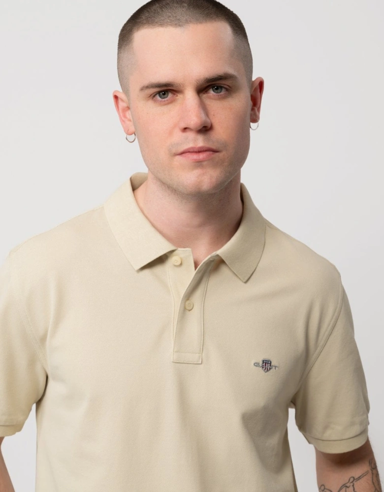 Mens Regular Fit Short Sleeve Shield Logo Pique Polo