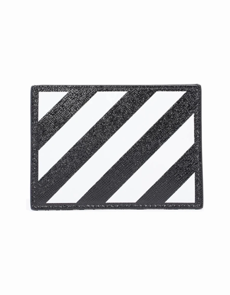 Diagonal Stripe Printed Card Holder in Black