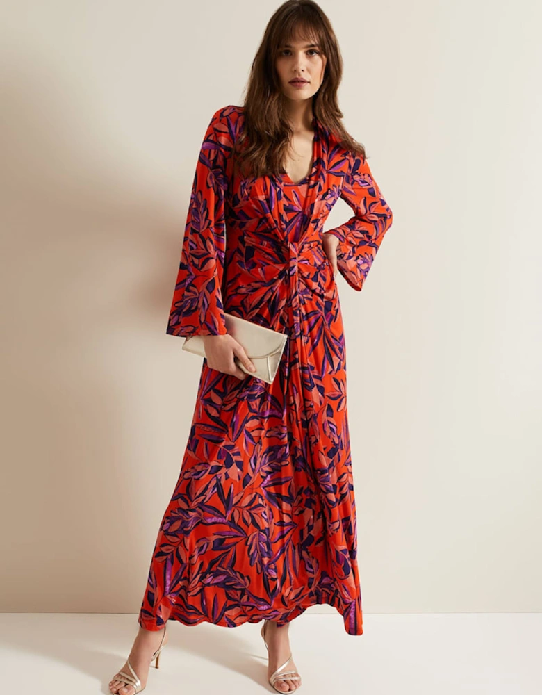 Briella Jersey Leaf Print Maxi Dress