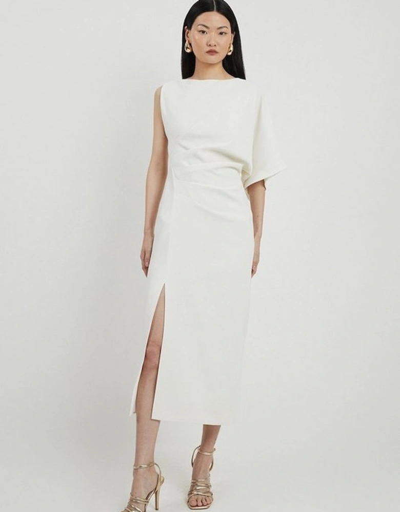 Petite Fluid Tailored Asymmetric Sleeve Midi Dress