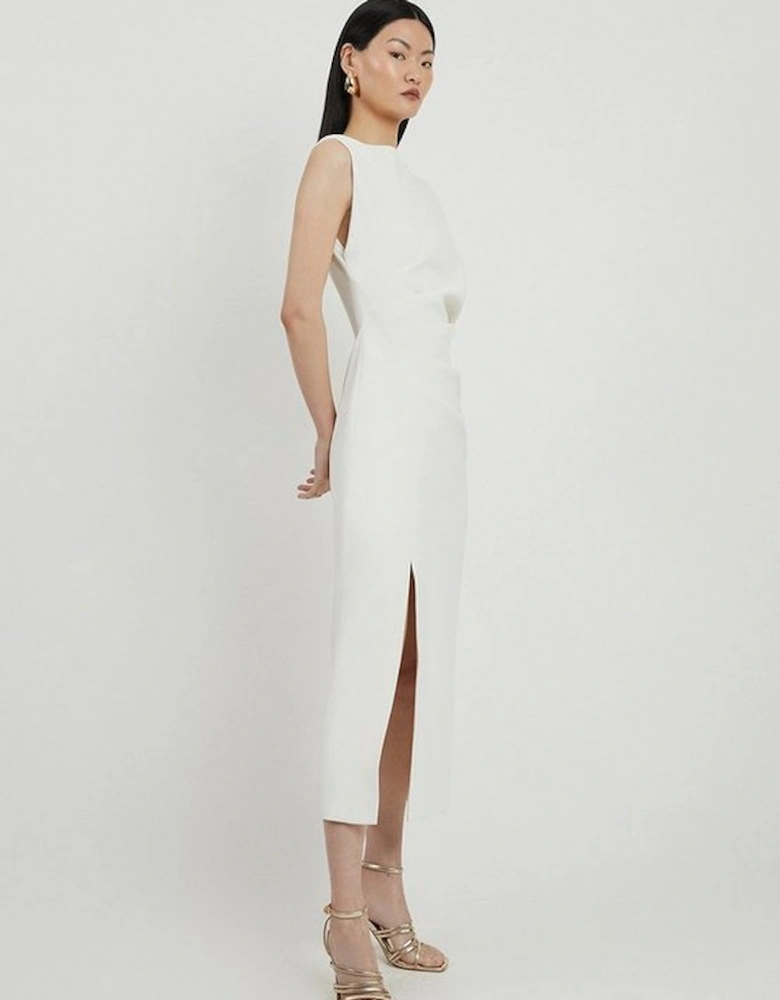 Petite Fluid Tailored Asymmetric Sleeve Maxi Dress