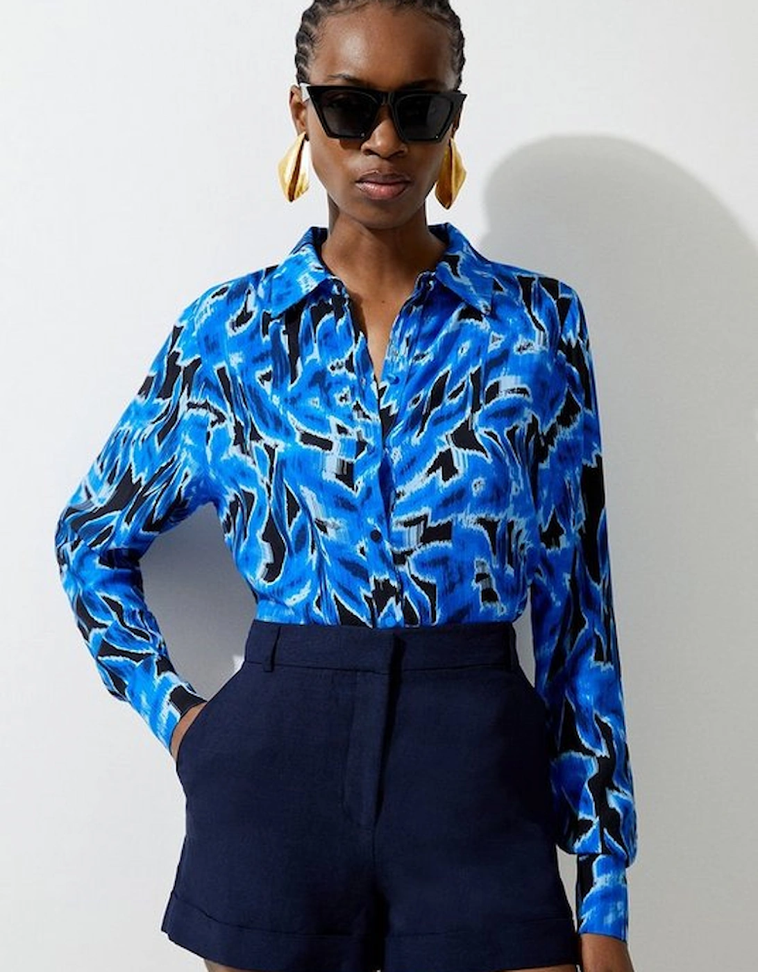 Blue Leaf Printed Woven Viscose Button Up Shirt, 5 of 4