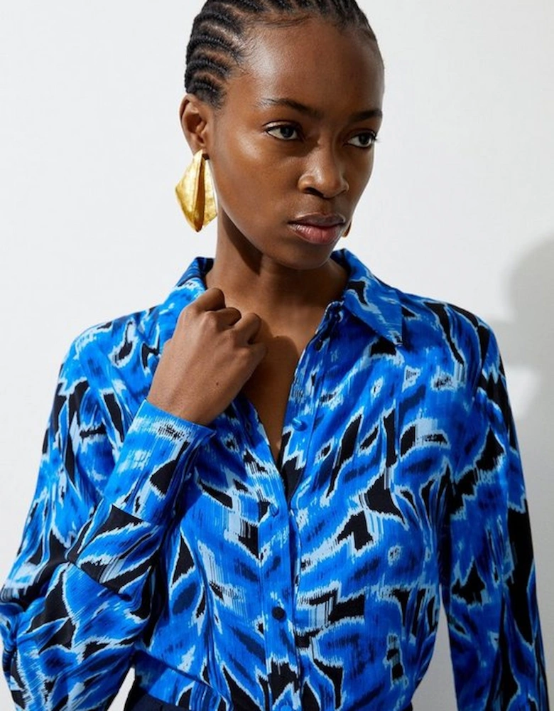 Blue Leaf Printed Woven Viscose Button Up Shirt