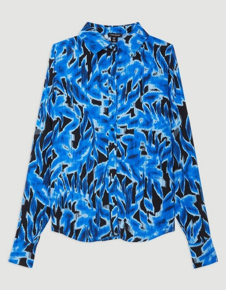 Blue Leaf Printed Woven Viscose Button Up Shirt