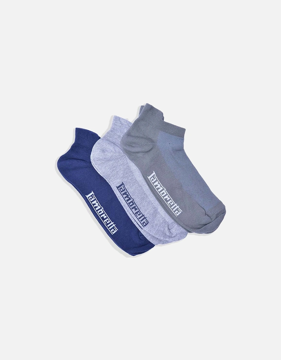 Mens 3 Pack Ankle Trainer Socks - Navy/Khaki/Grey, 2 of 1