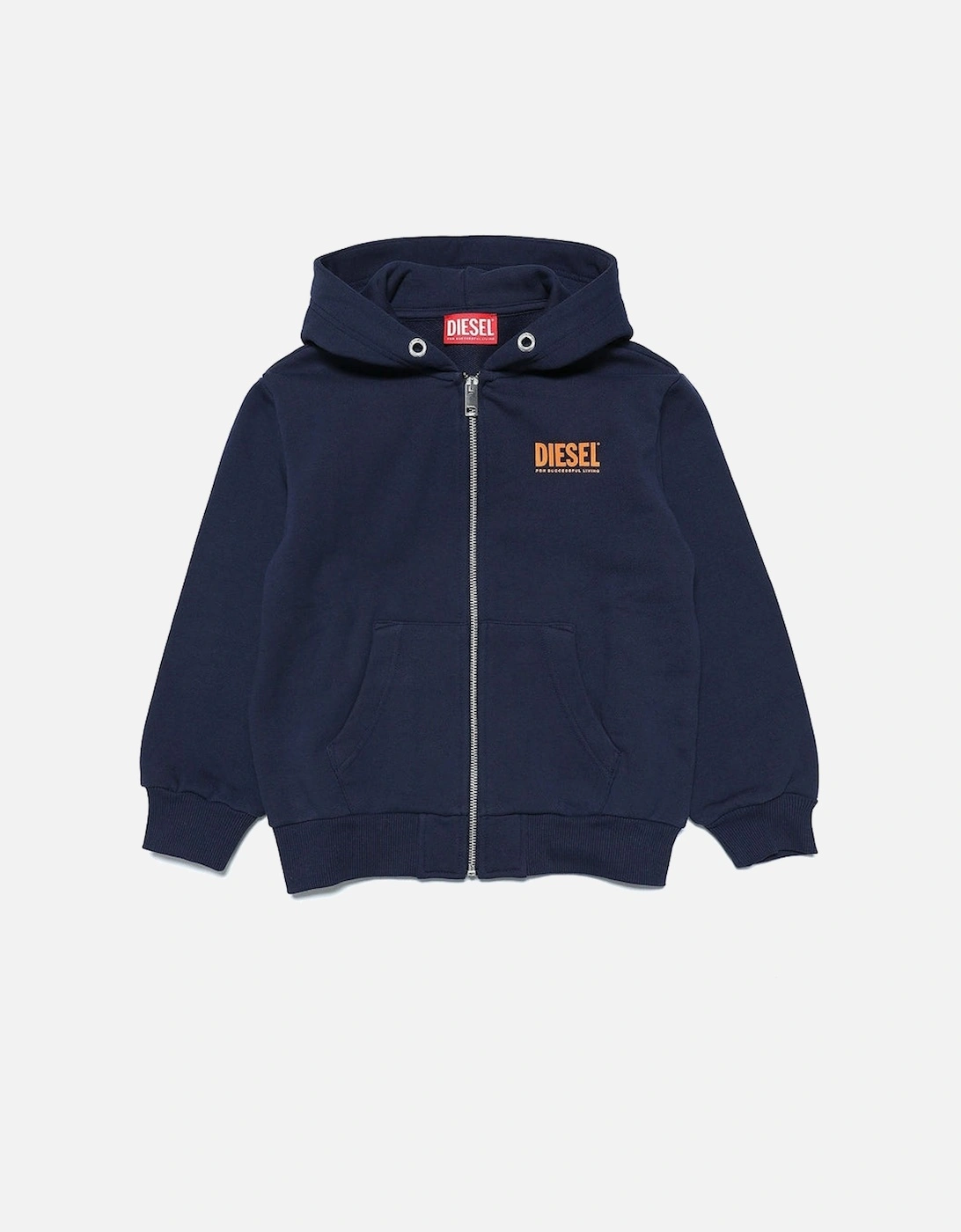 Boys Navy Orange Logo Zip Up Hoodie, 4 of 3