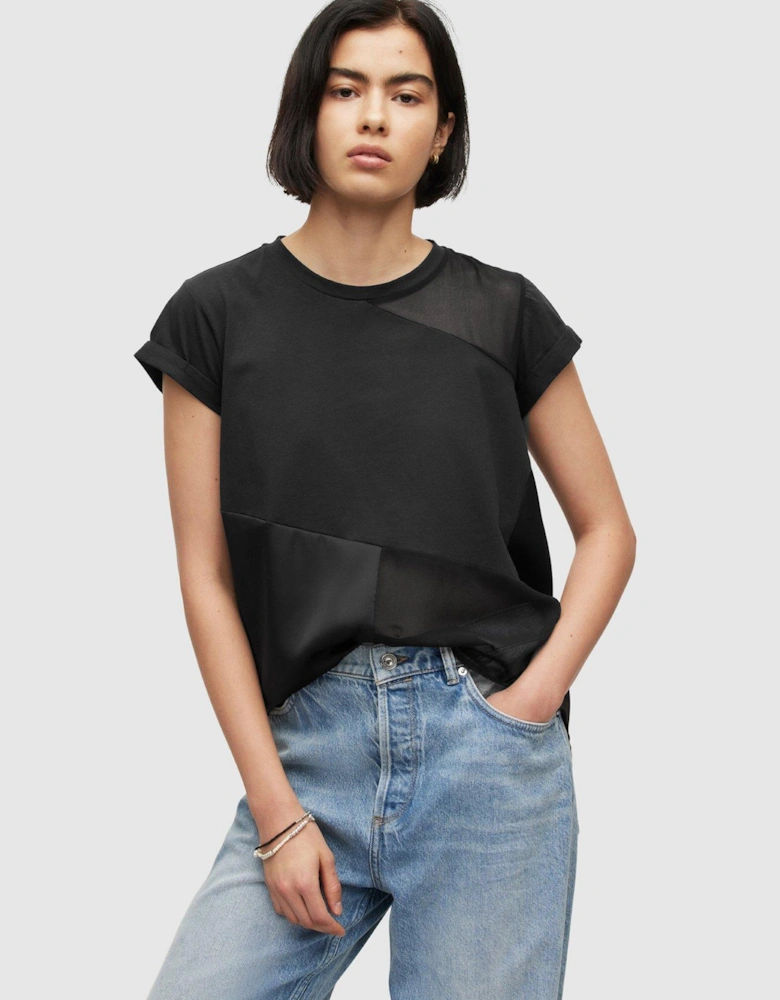 Zala Panelled Handkerchief Hem T-Shirt - Black