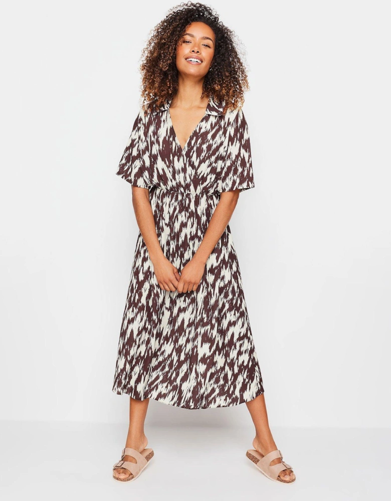 Brown And Ivory Printed Collar Dress