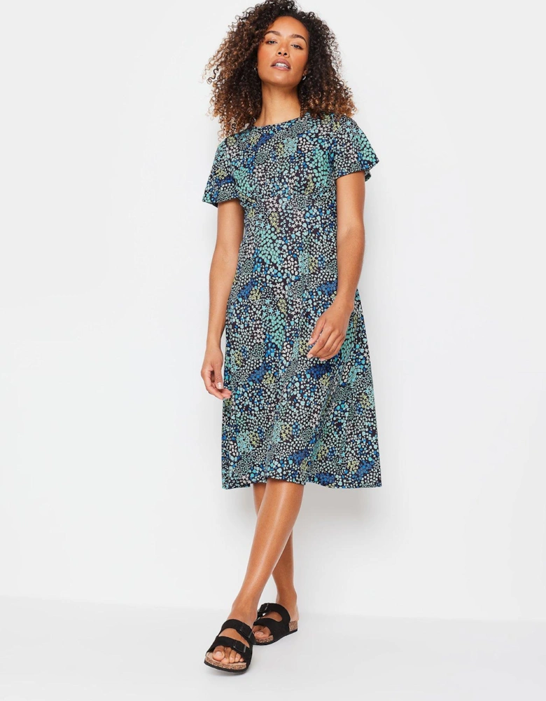 Mixed Print Gathered Waist Dress