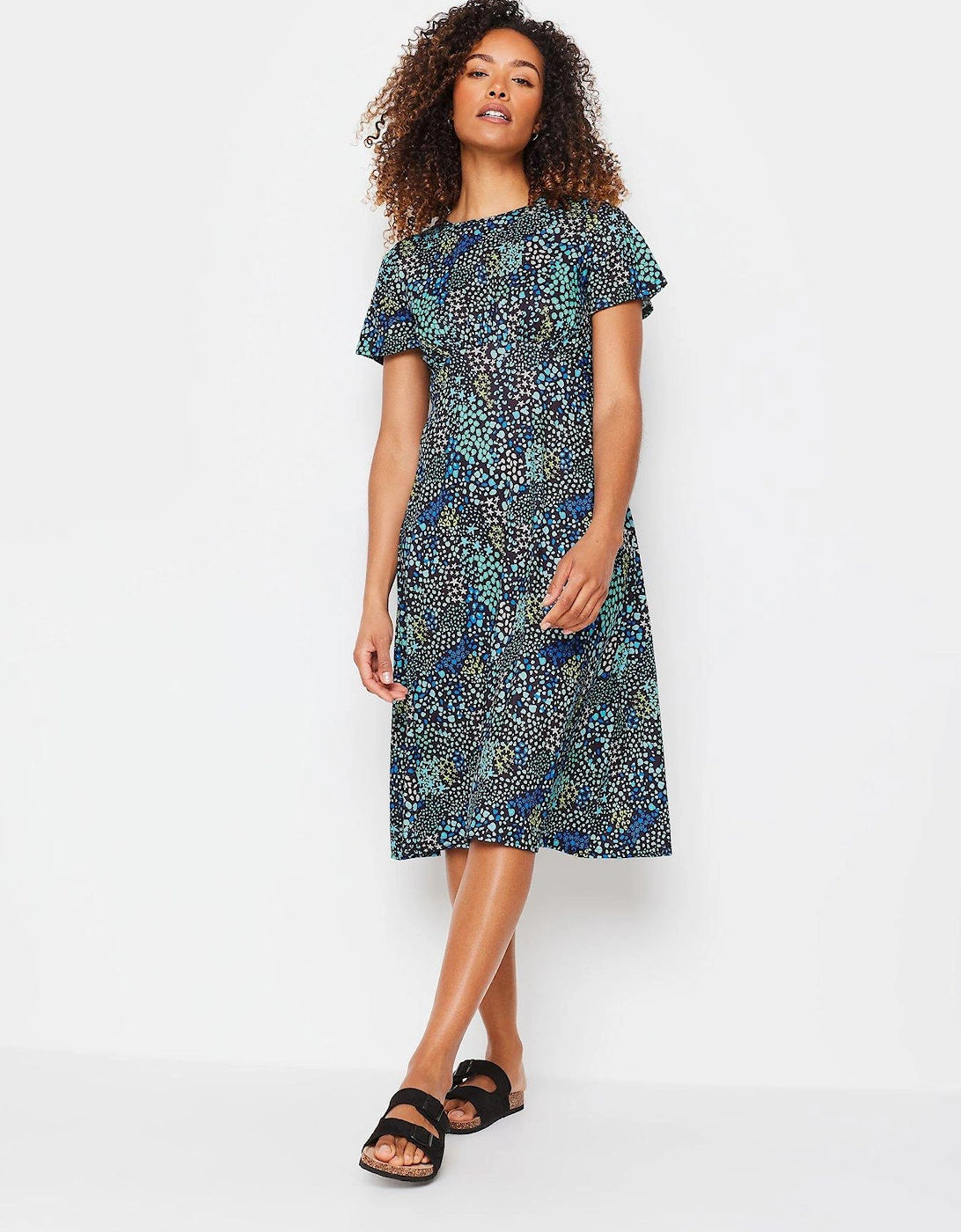 Mixed Print Gathered Waist Dress - Black, 2 of 1