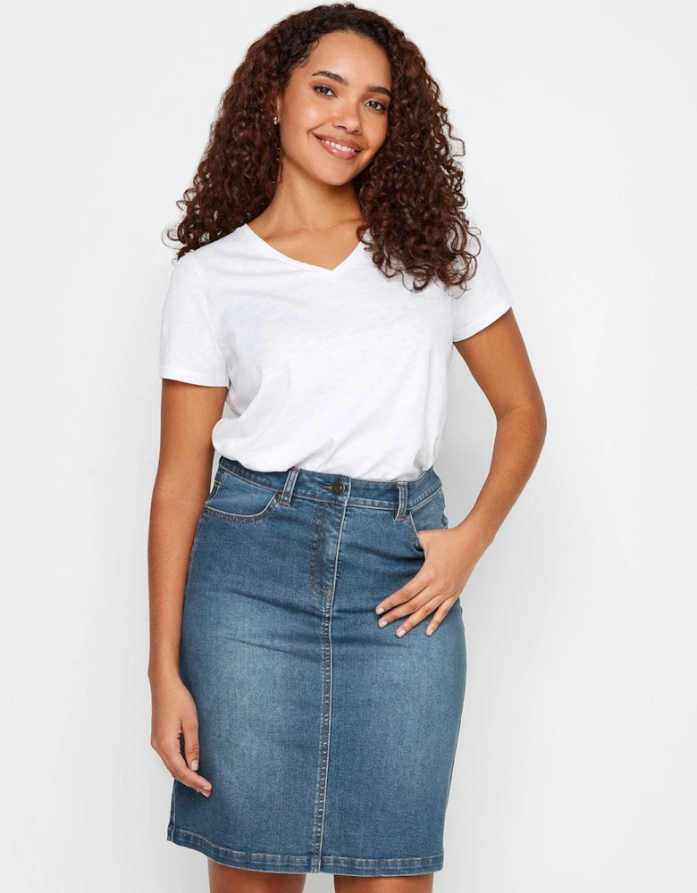 Mid-wash Denim Knee Skirt