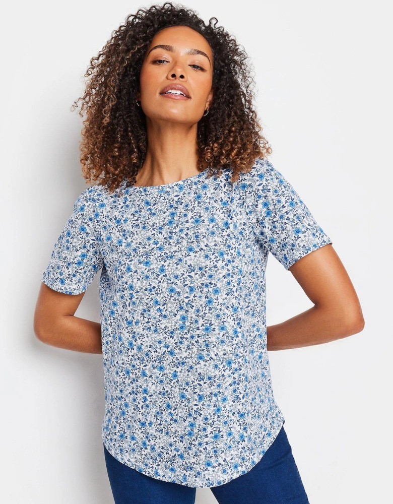 Ditsy Blue Scoop Neck Ss Top