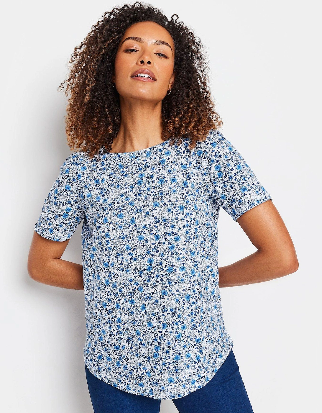 Ditsy Blue Scoop Neck Ss Top, 2 of 1
