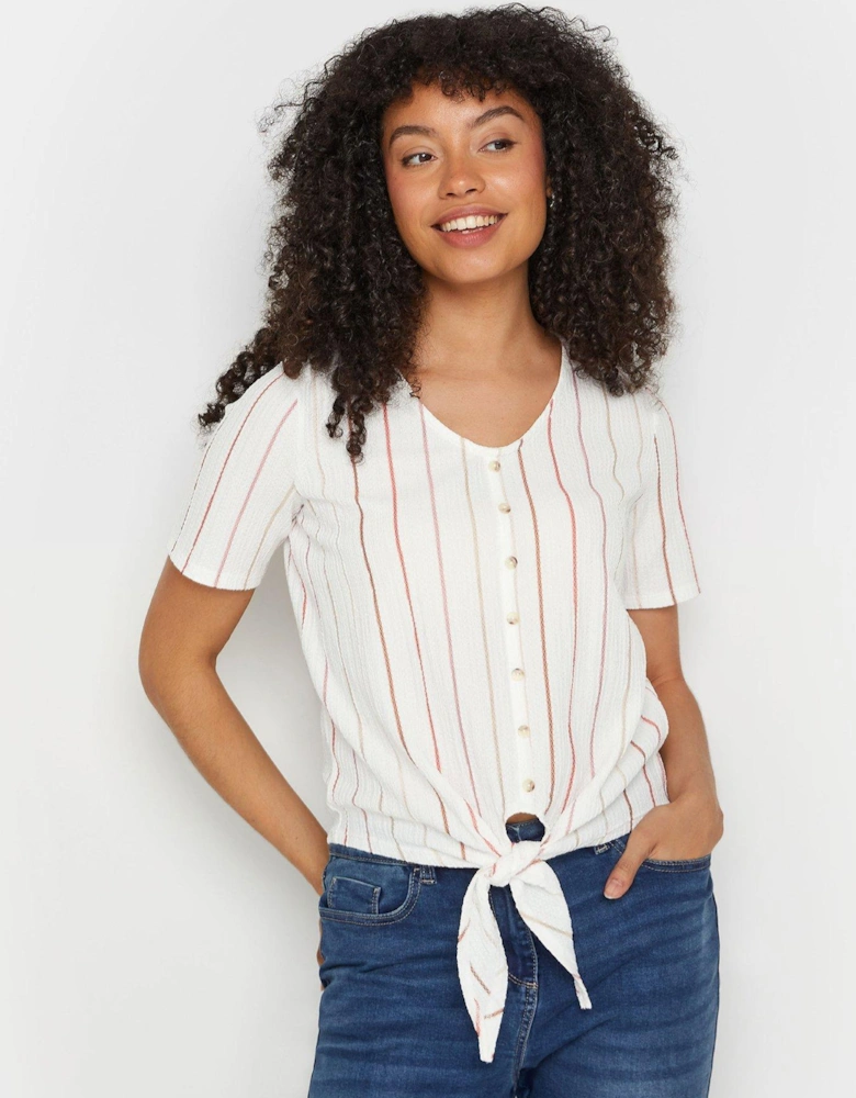 Ivory Stripe Button Tie Front Top