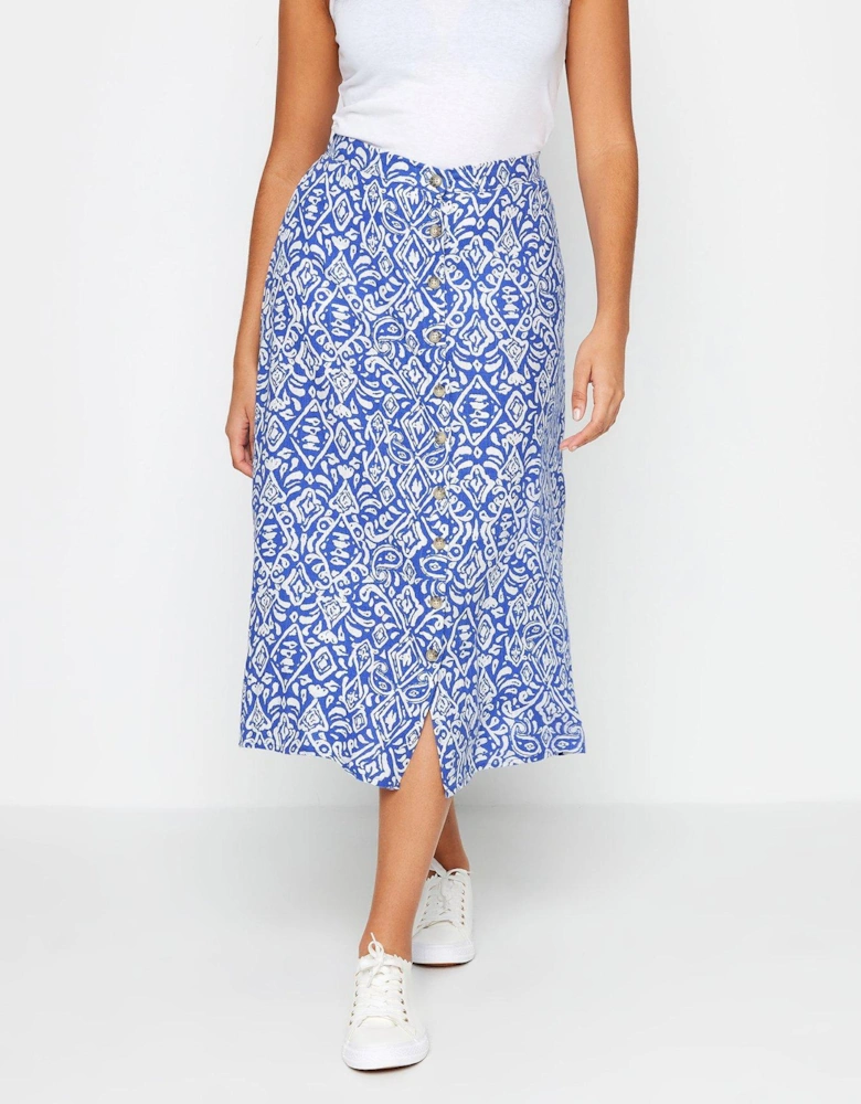 Blue And White Tile Print Linen Skirt