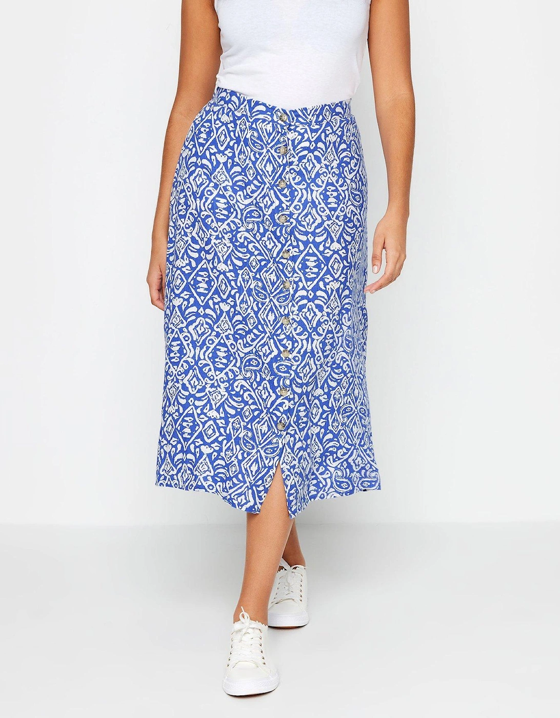Blue And White Tile Print Linen Skirt, 2 of 1