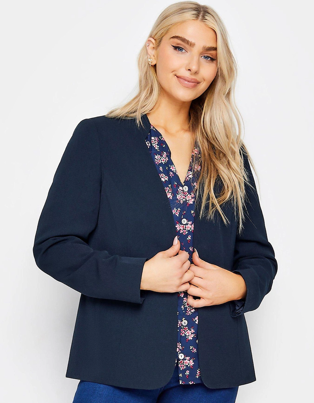 Navy Collarless Fitted Blazer, 2 of 1