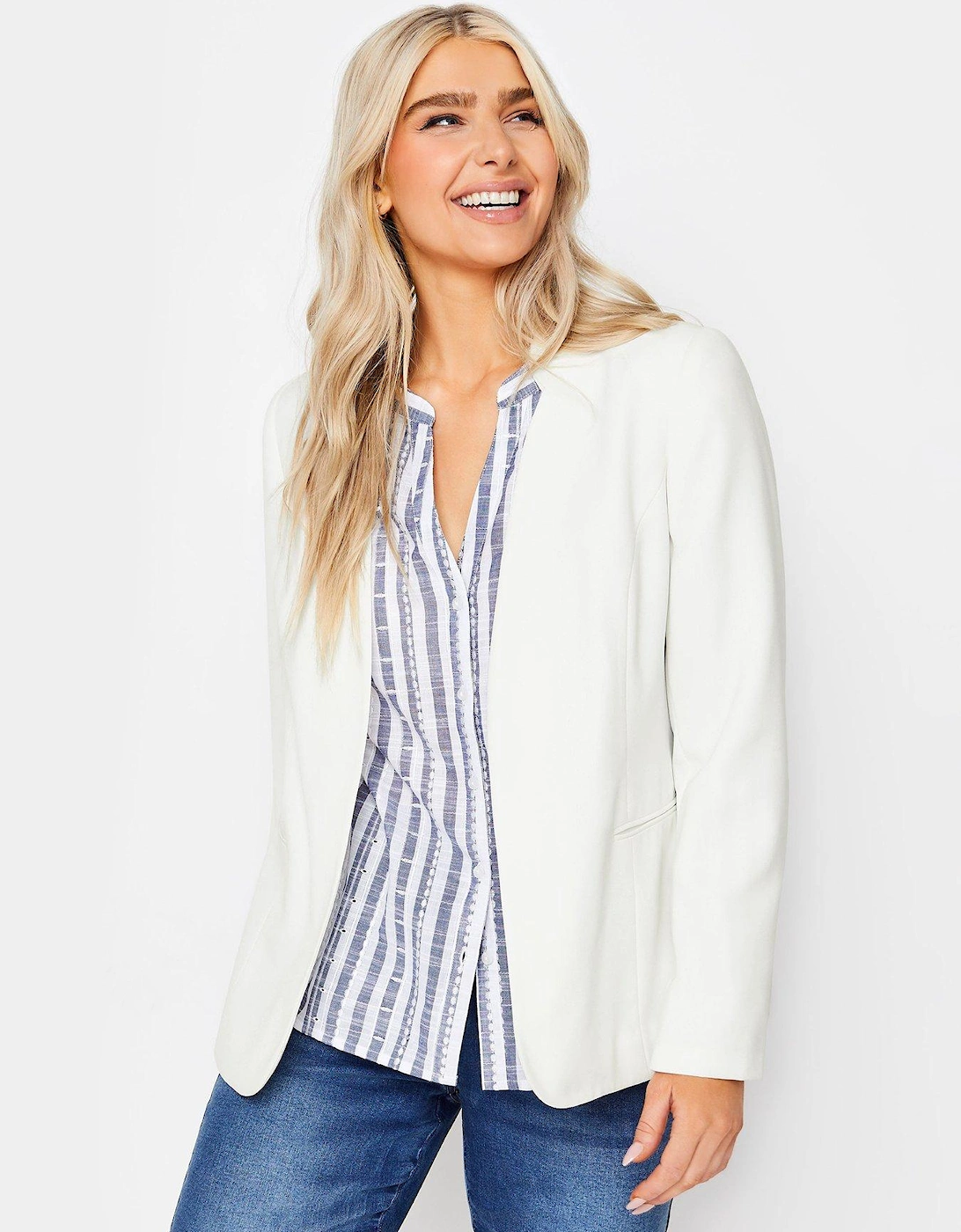White Collarless Fitted Blazer, 2 of 1