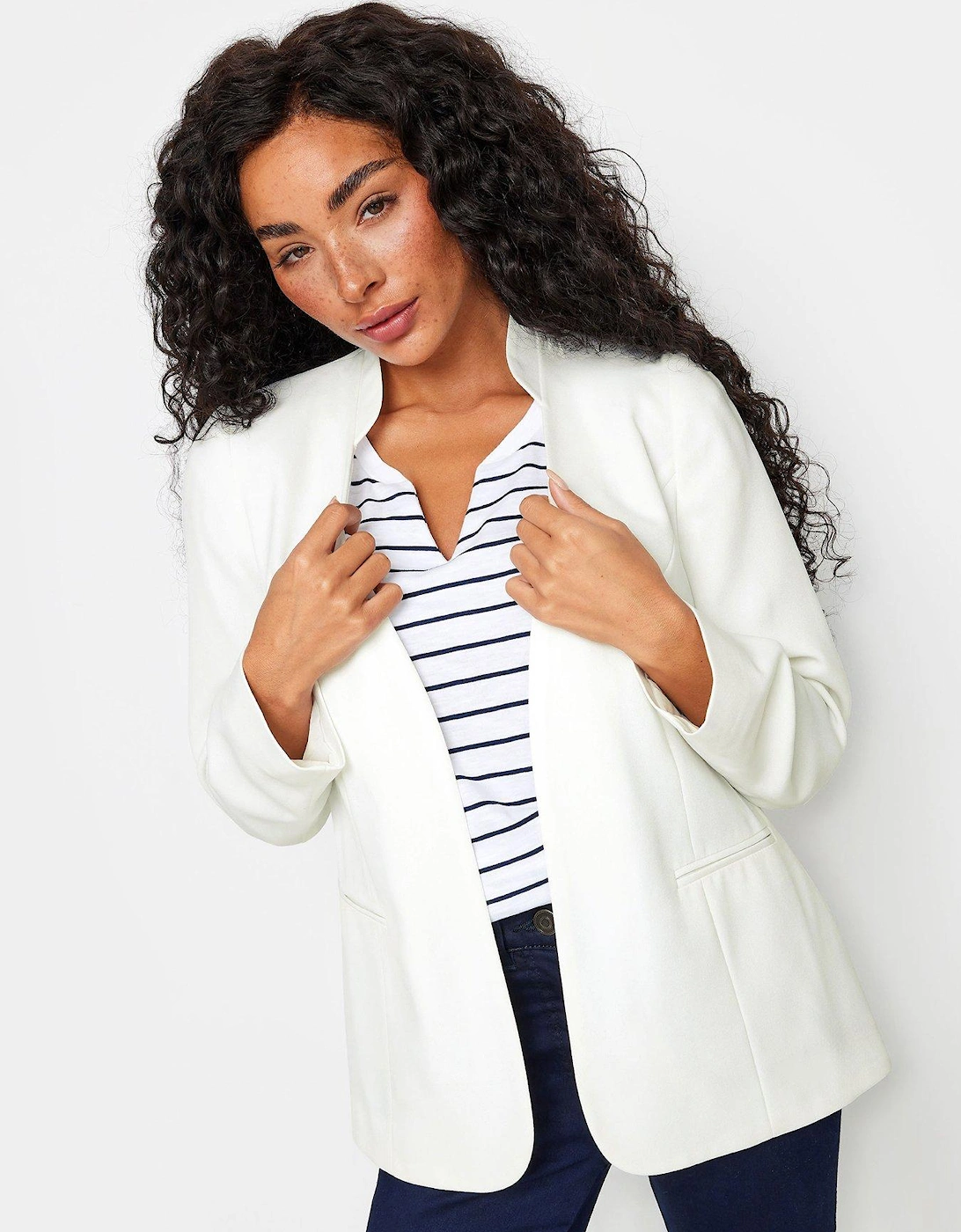 Petite White Collarless Fitted Blazer, 2 of 1
