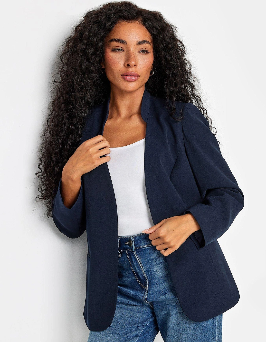 Petite Navy Collarless Fitted Blazer, 2 of 1