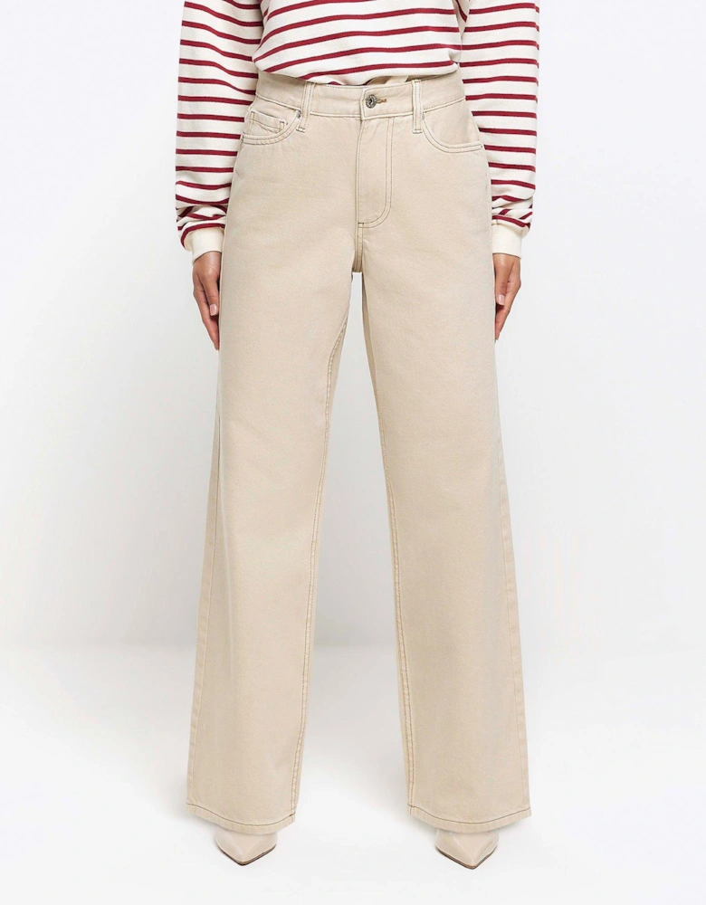 Petite High Waisted Straight Jeans - Beige