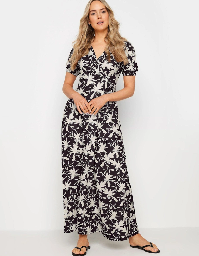Tall Black Floral Wrap Maxi Dress