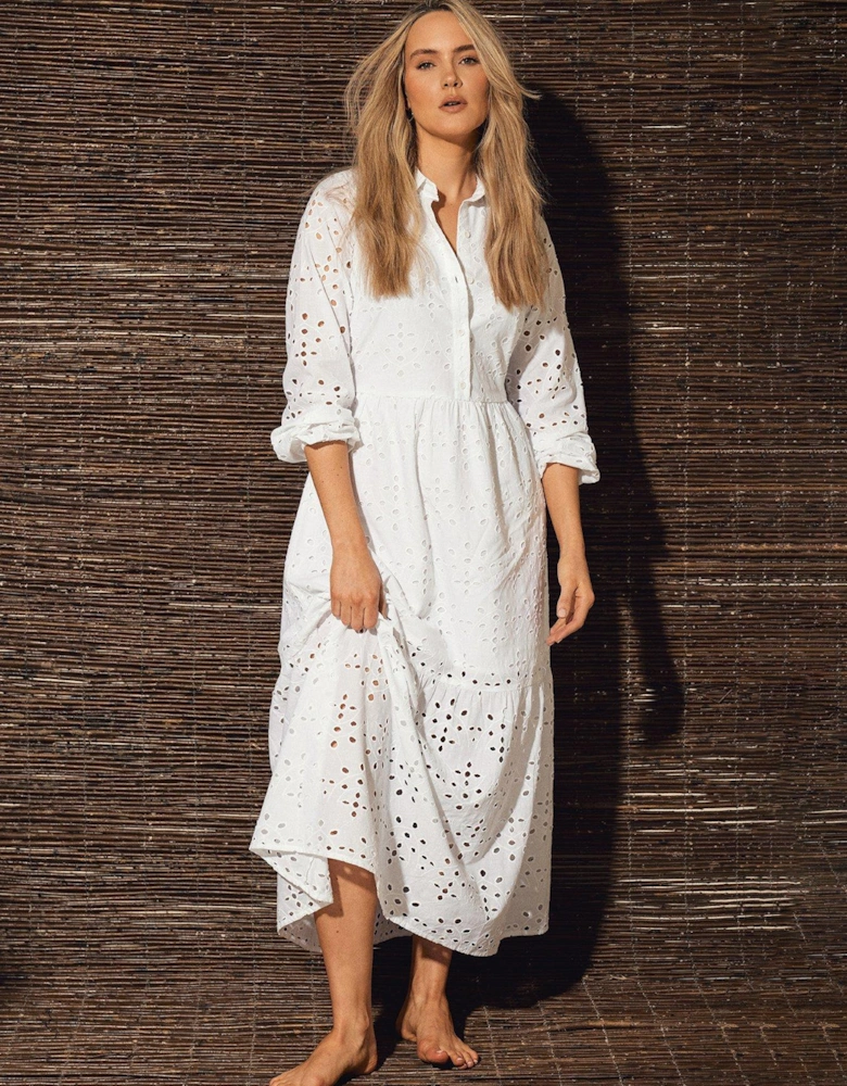 Tall White Embroidered Ls Shirt Dress