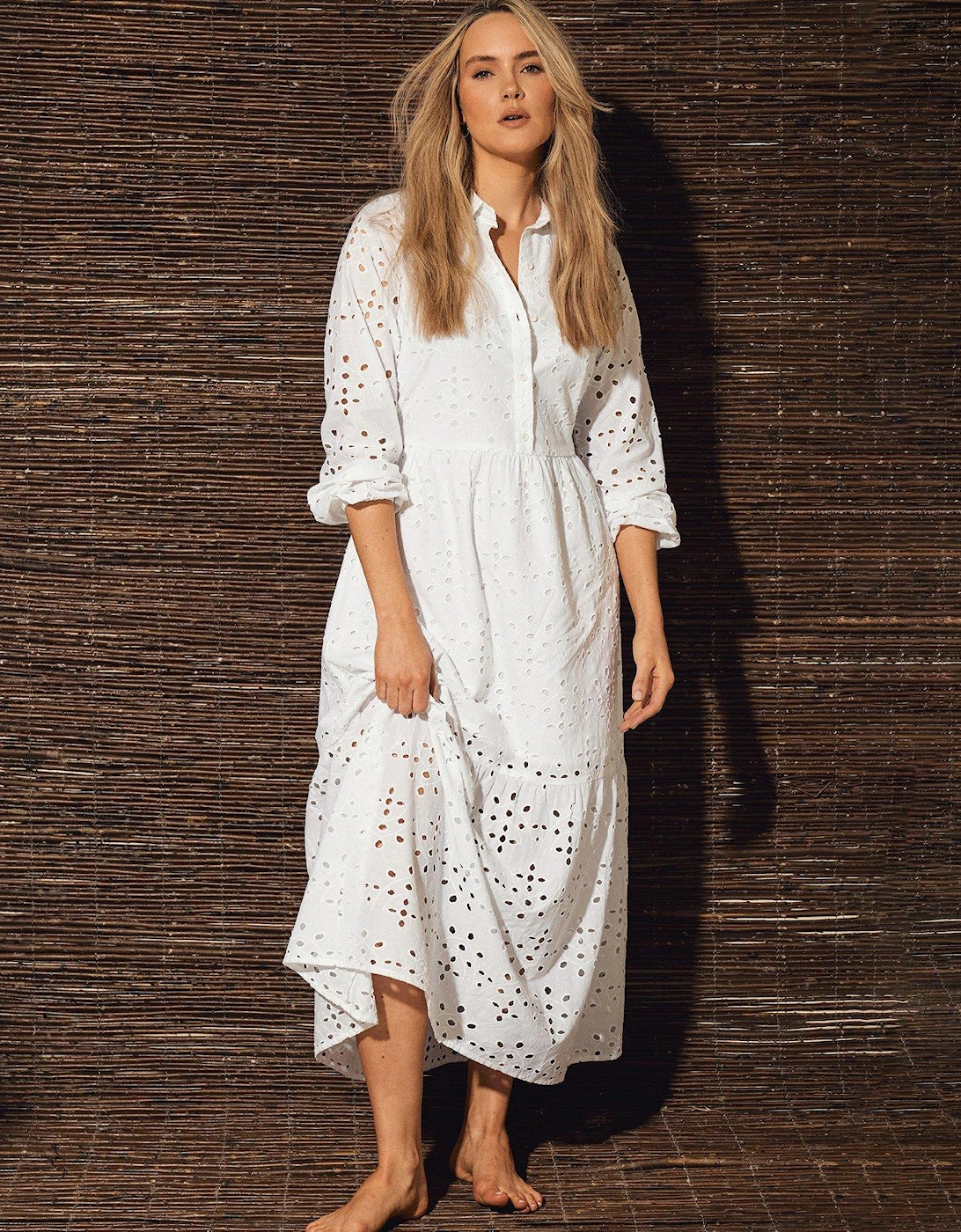 Tall White Embroidered Ls Shirt Dress, 2 of 1