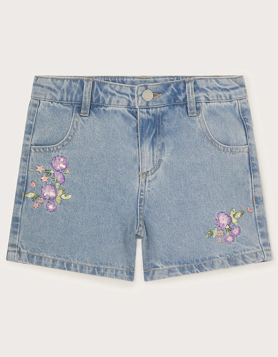 Girls Floral Embellished Denim Shorts - Blue, 2 of 1