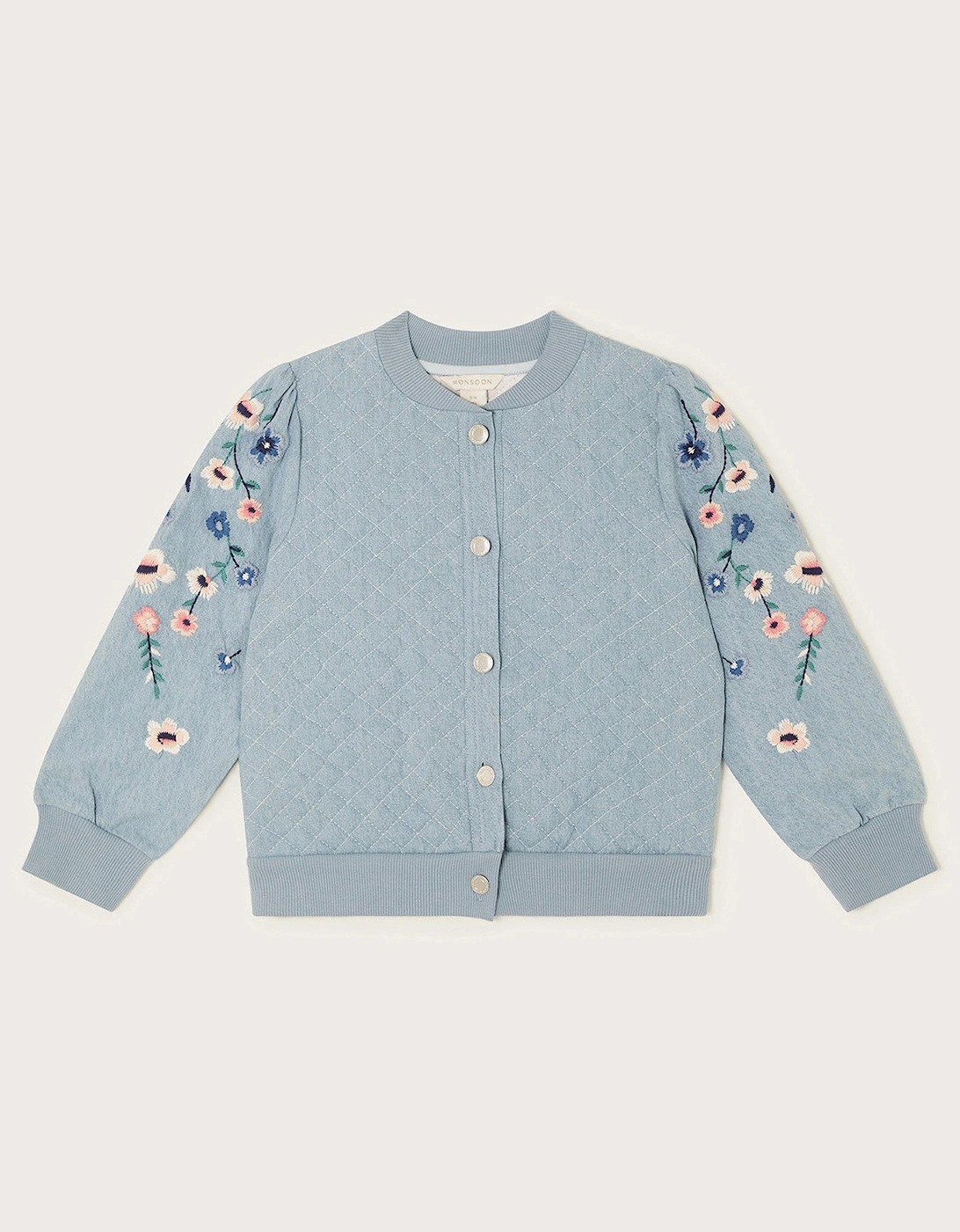 Girls Chambray Embroidered Bomber Jacket - Blue, 2 of 1