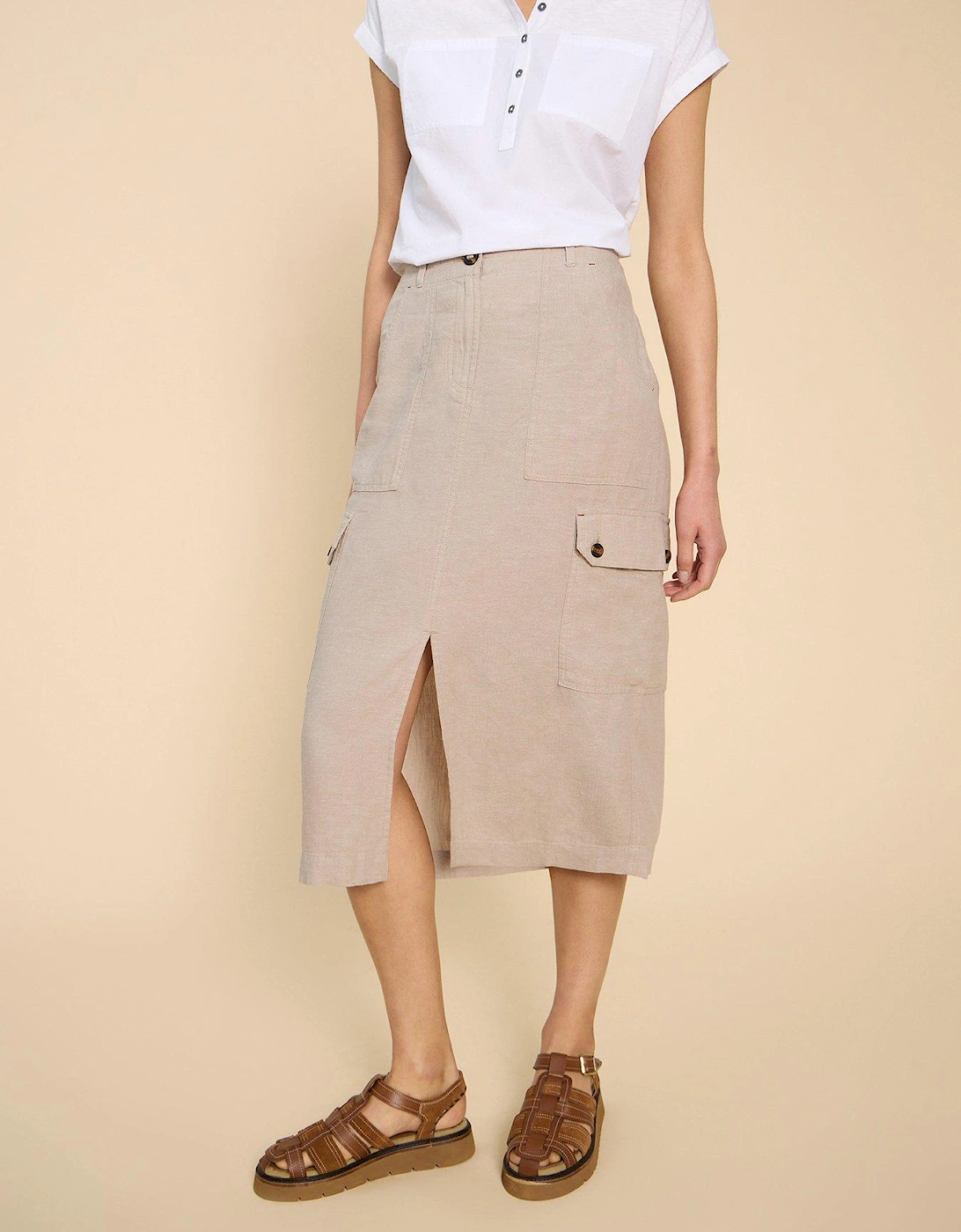 Arabella Linen Blend Skirt - Beige, 7 of 6