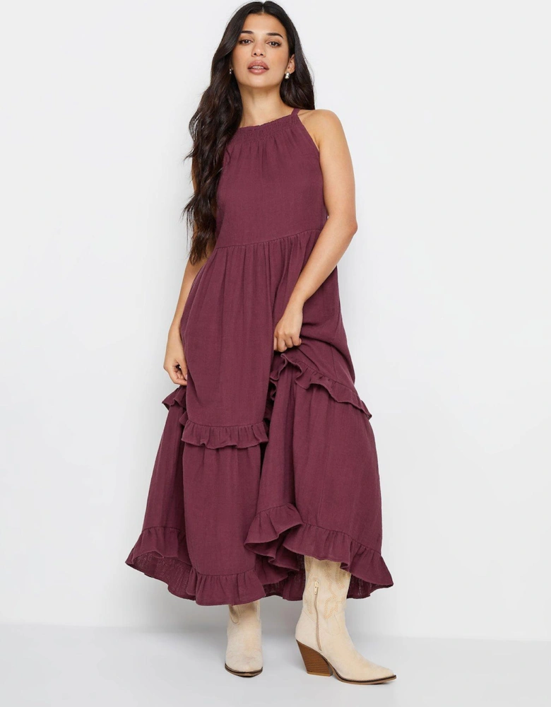 Petite Halter Tiered Maxi Dress - Red