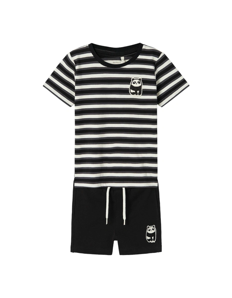 Mini Boys 2 Piece Stripe Tshirt & Short Set - Black