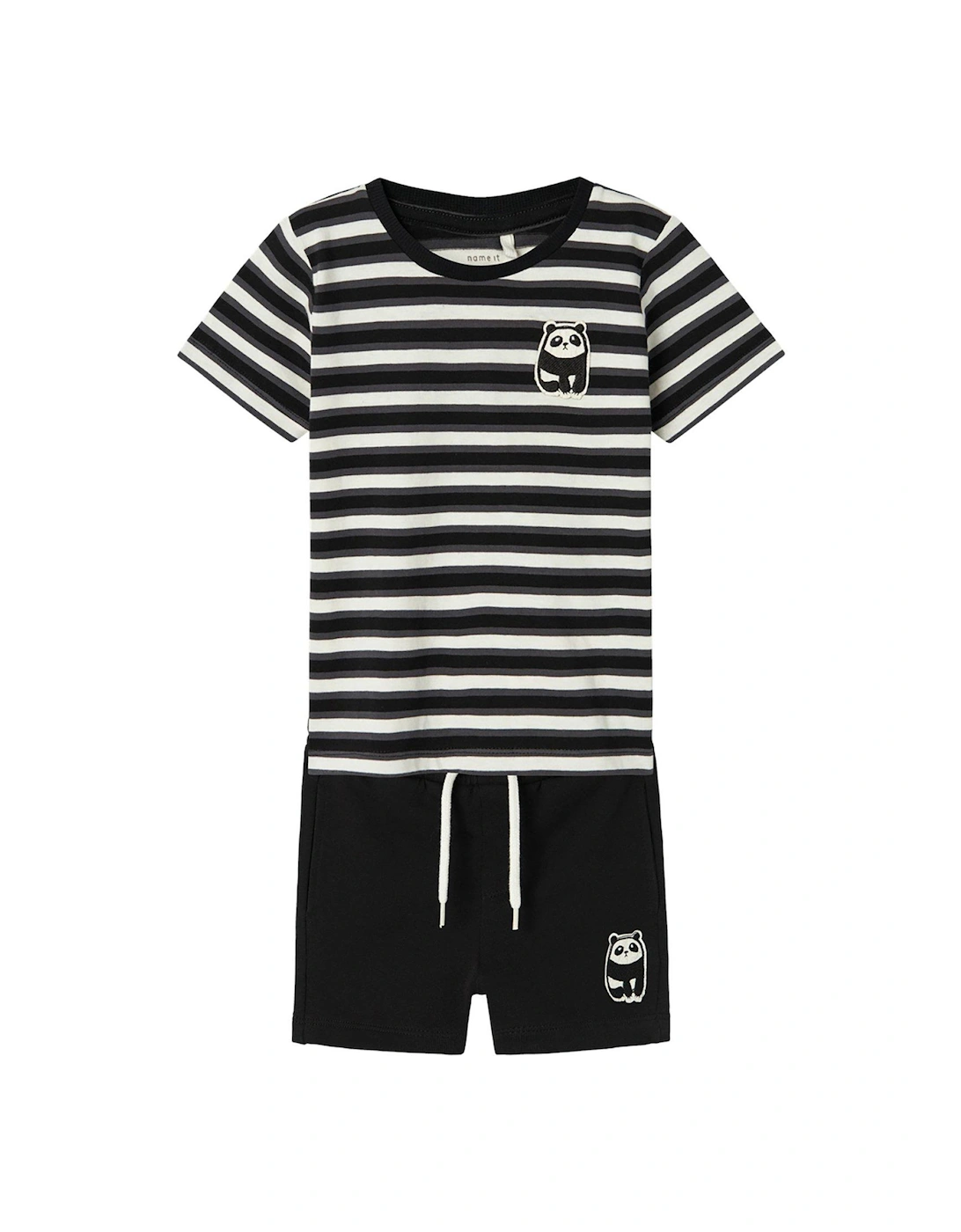 Mini Boys 2 Piece Stripe Tshirt & Short Set - Black, 2 of 1
