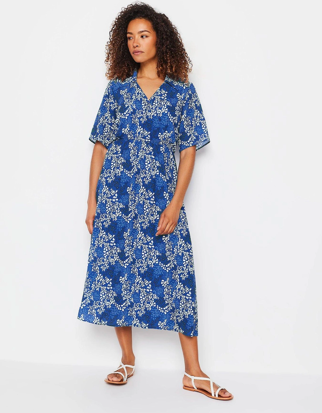 Blue Flower Printed Collared Dress, 2 of 1