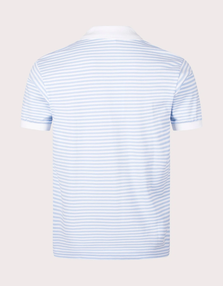 Ribbed Collar Striped Polo Shirt