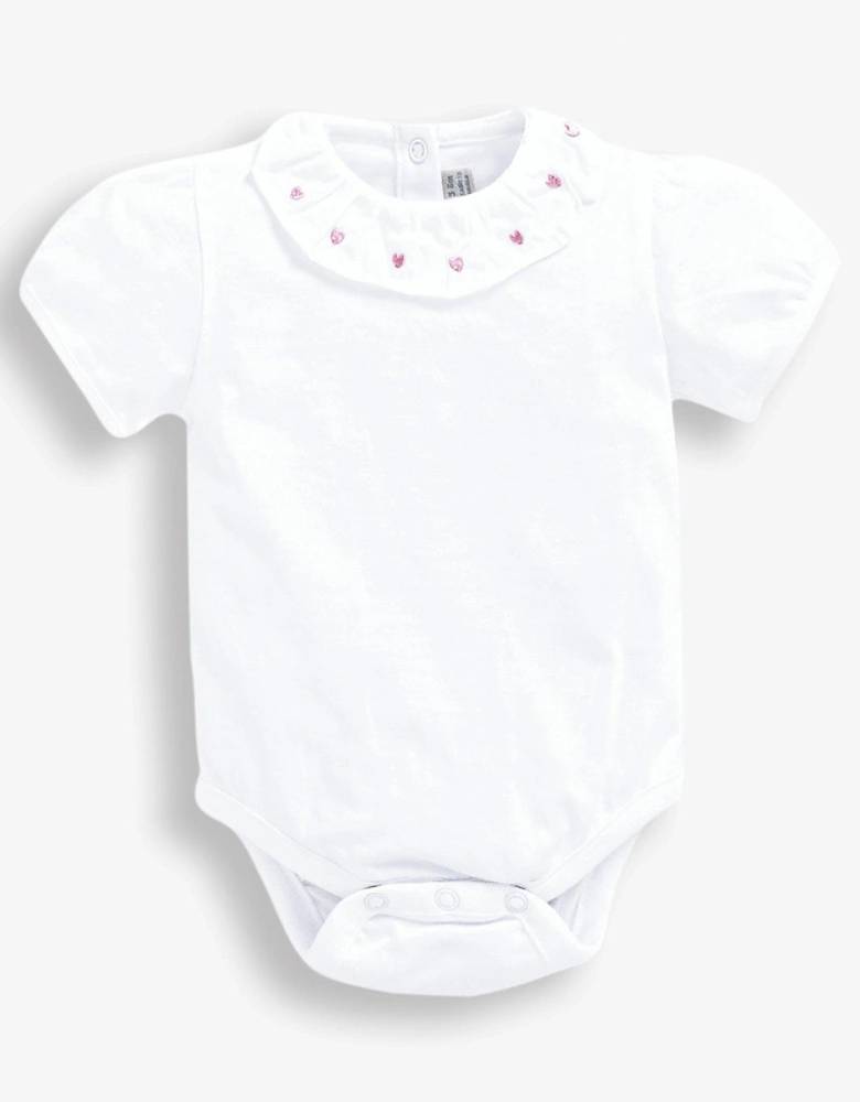 Girls Heart Embroidered Collar Body - White