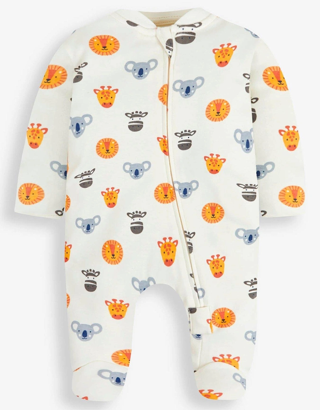 Boys Safari Friends Print Zip Sleepsuit - Cream, 3 of 2