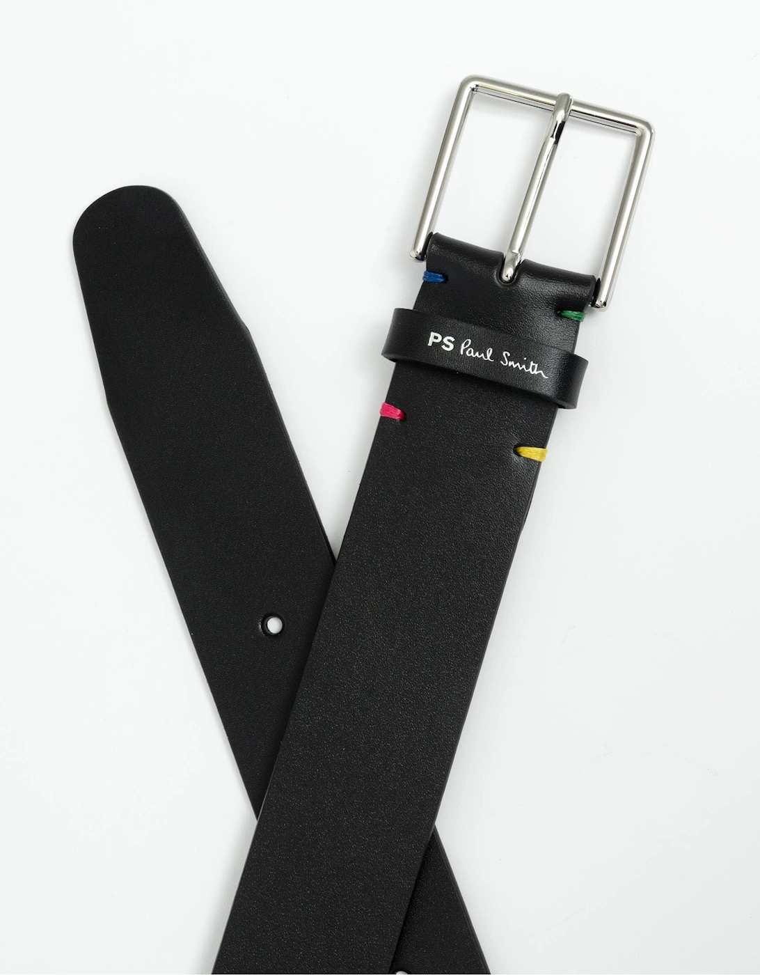 Mens Leather Belt With Colourful Stitch Detail