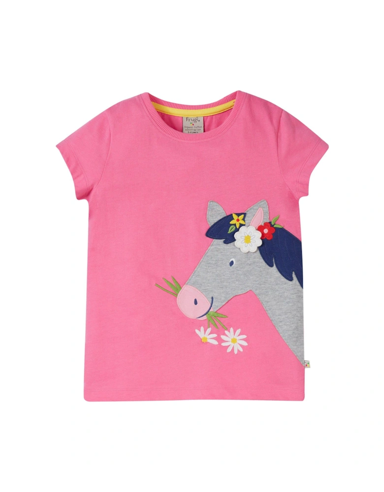 Girls Elise Applique Horse T-shirt - Pink