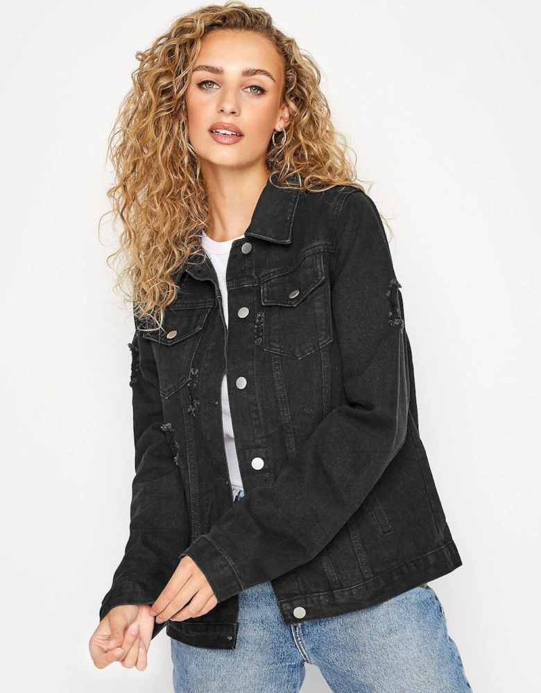 Distressed Denim Jacket - Black