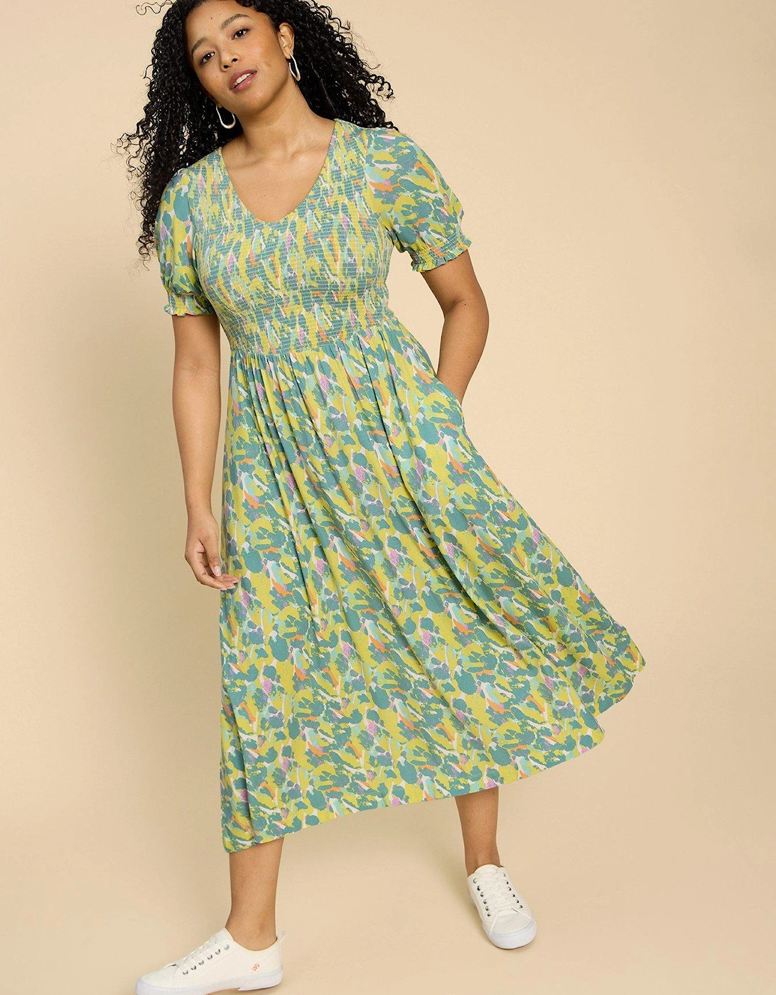 Emily Shirred Jersey Dress - Green, 2 of 1