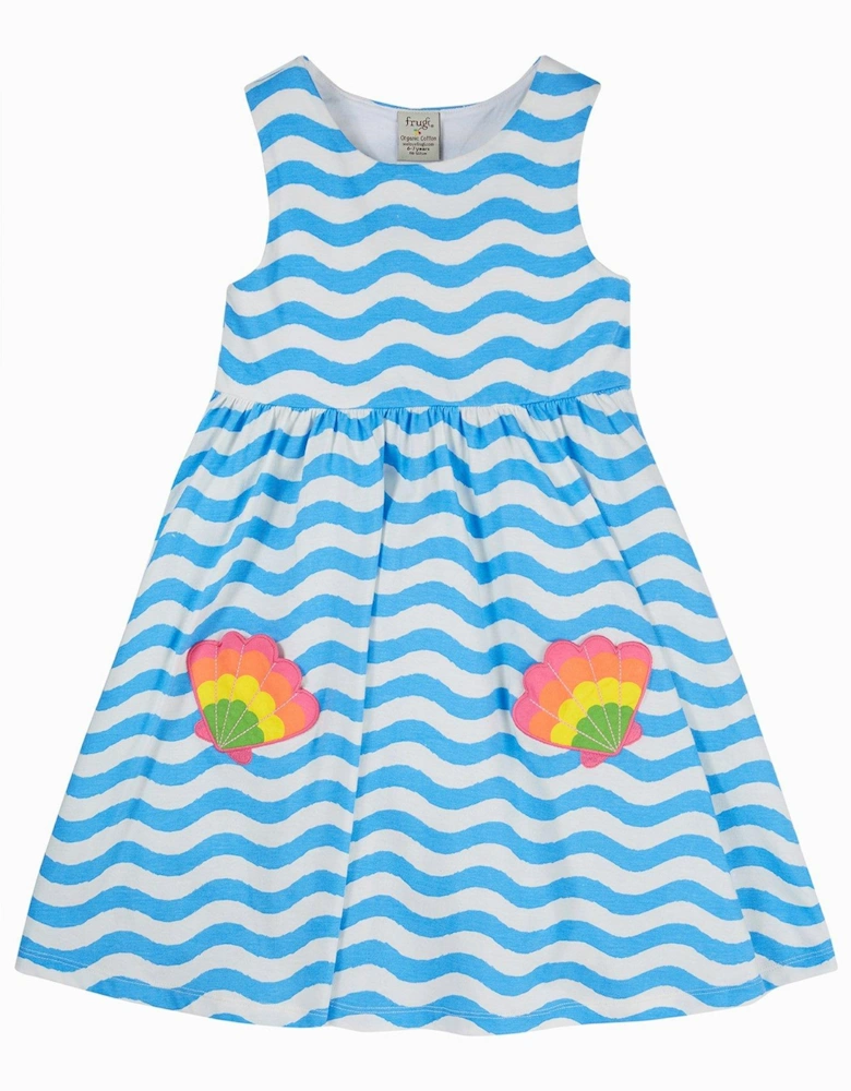 Girls Samantha Wave Stripe Shell Summer Dress - Blue