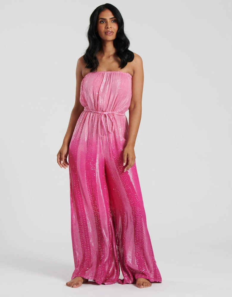 Ombre Metallic Strapless Jumpsuit - Pink