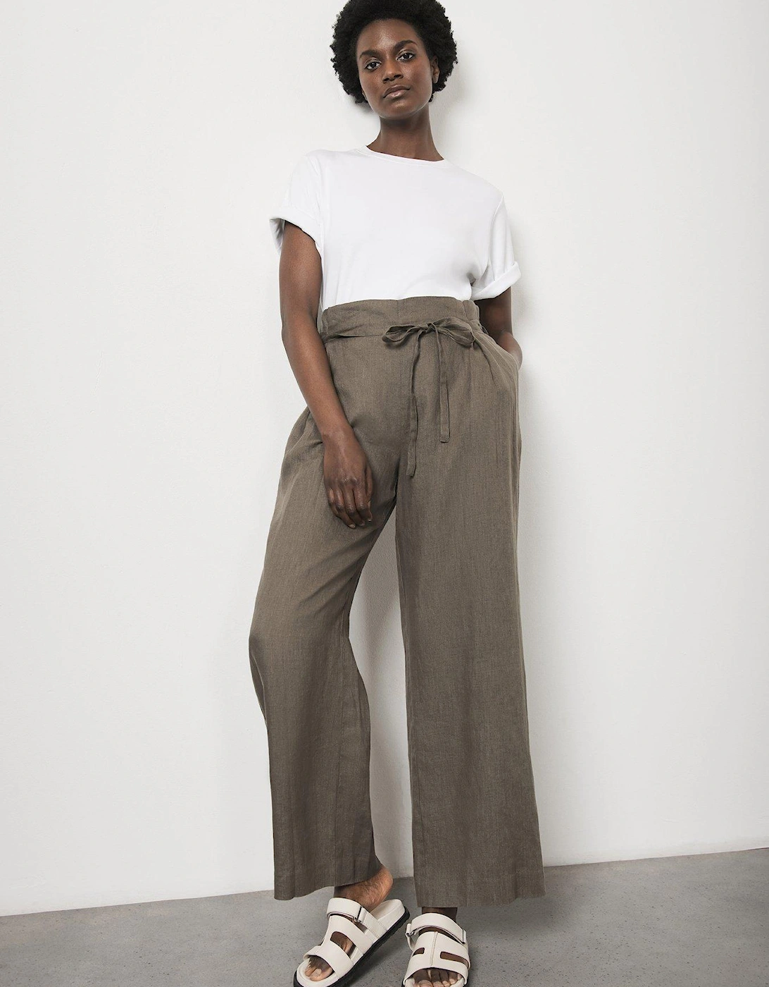 Khaki Linen Belted Trousers, 2 of 1